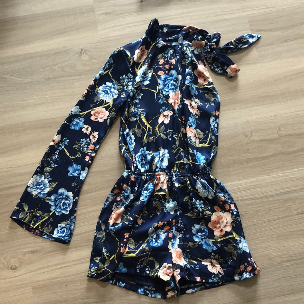 Blue Floral One Sleeve Romper